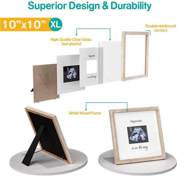 Baby Sonogram Keepsake Picture Frame, Large 10”x10” Rustic Wood  Frame - Picture 2 of 7